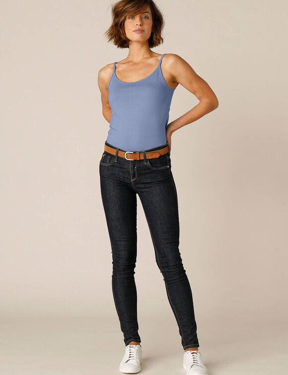 Topje met smalle bandjes in katoen (grijsblauw) Topje met smalle bandjes in katoen (grijsblauw)